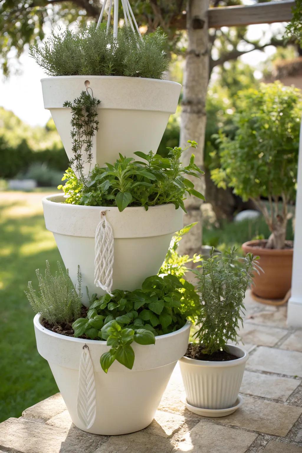 Elevate your garden with a chic stacked planter tower, where minimalist design meets natural beauty.