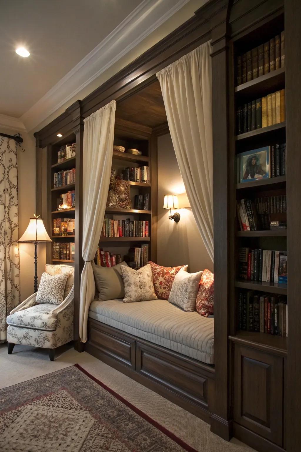 Cozy reading nook that doubles as a bed