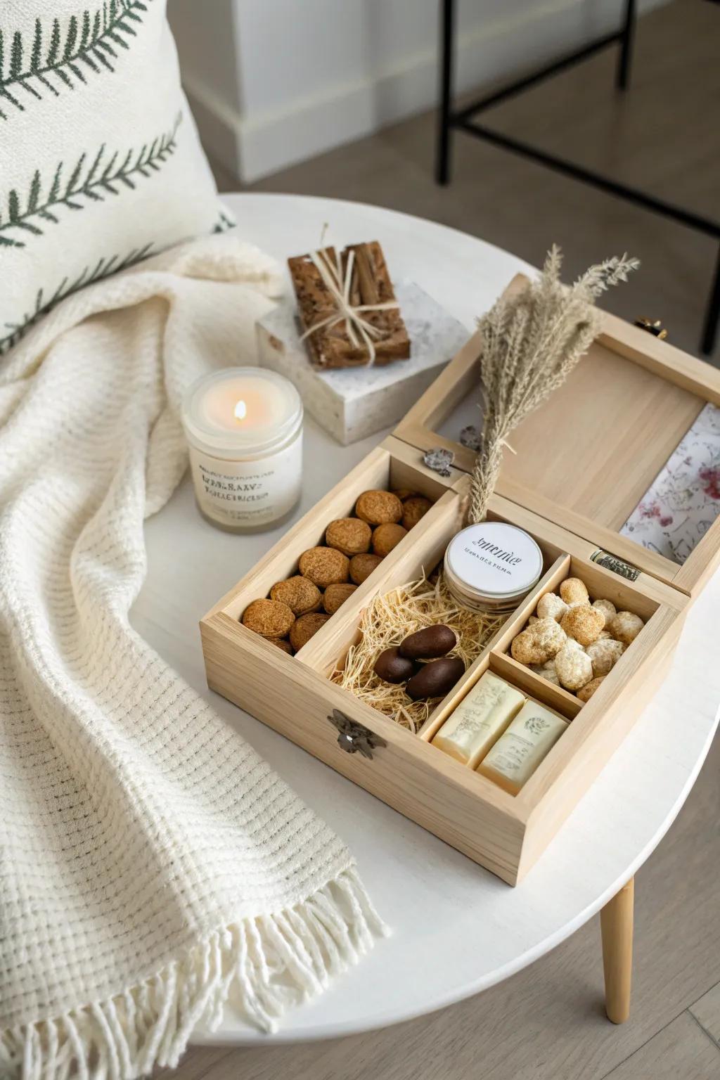 Craft a heartfelt surprise with a personalized care package that speaks his love language.