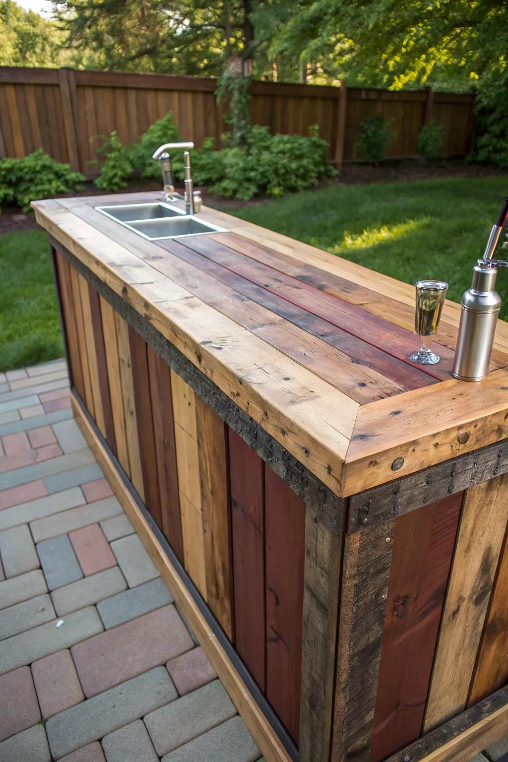 Transform your outdoor space with an eco-friendly pallet bar that combines sustainability with rustic elegance.