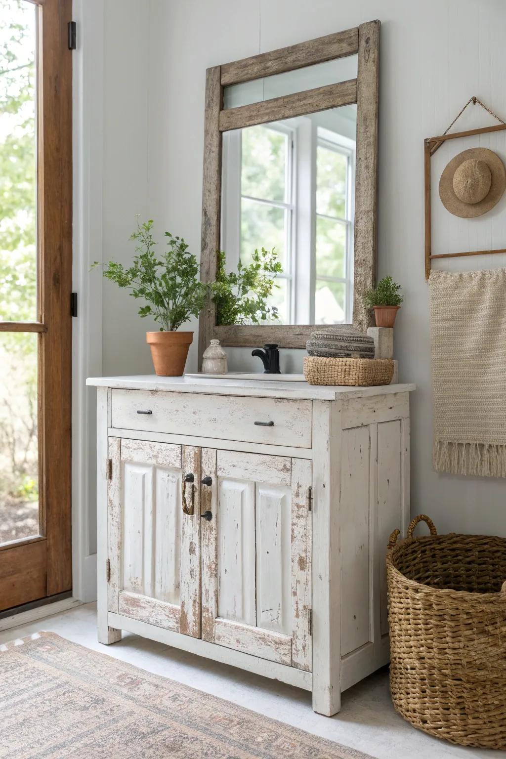 Transform a vintage door into a stunning vanity tabletop for a touch of character and history in your space.