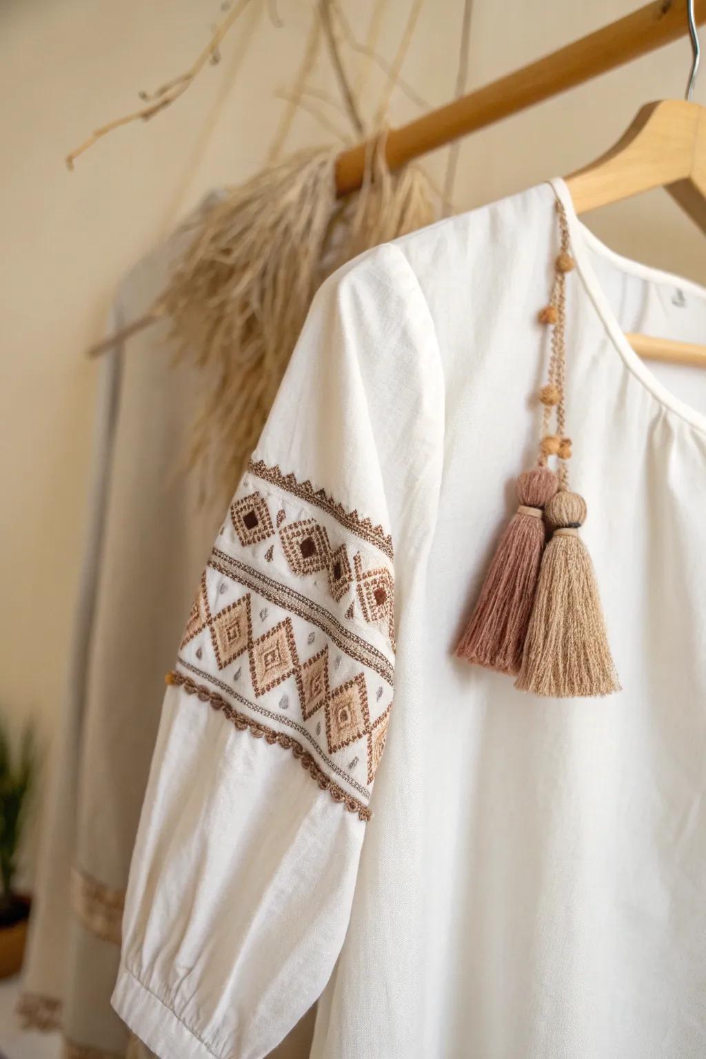 Add a touch of whimsy to your wardrobe with elegant tassel-trimmed sleeves.