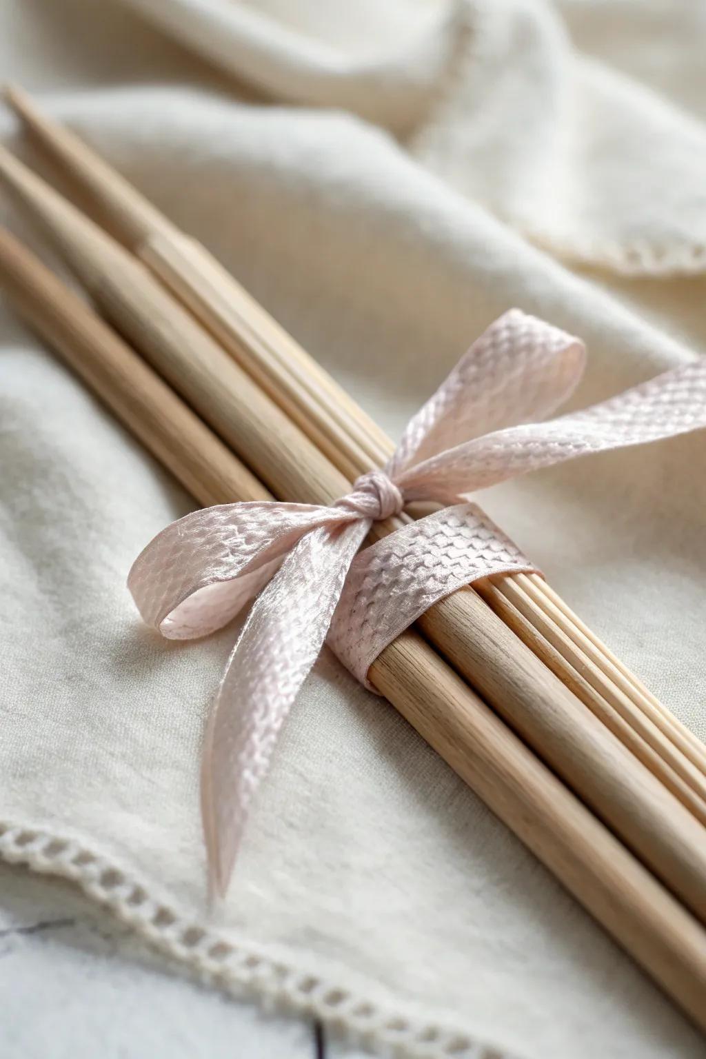 Charming and organized: Keep your knitting needles in style with a pretty ribbon touch.