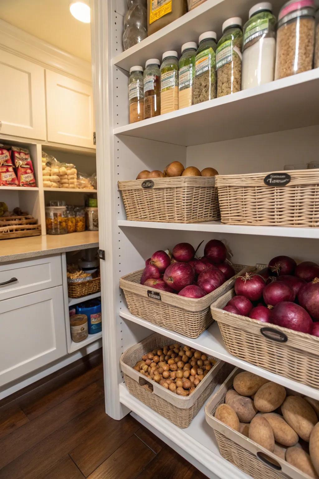 A dedicated pantry section keeps your produce organized and fresh.