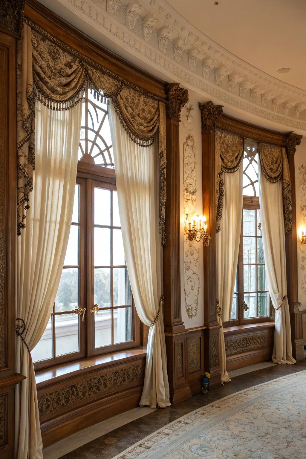 Ornate curtain rods can add an extra layer of style.