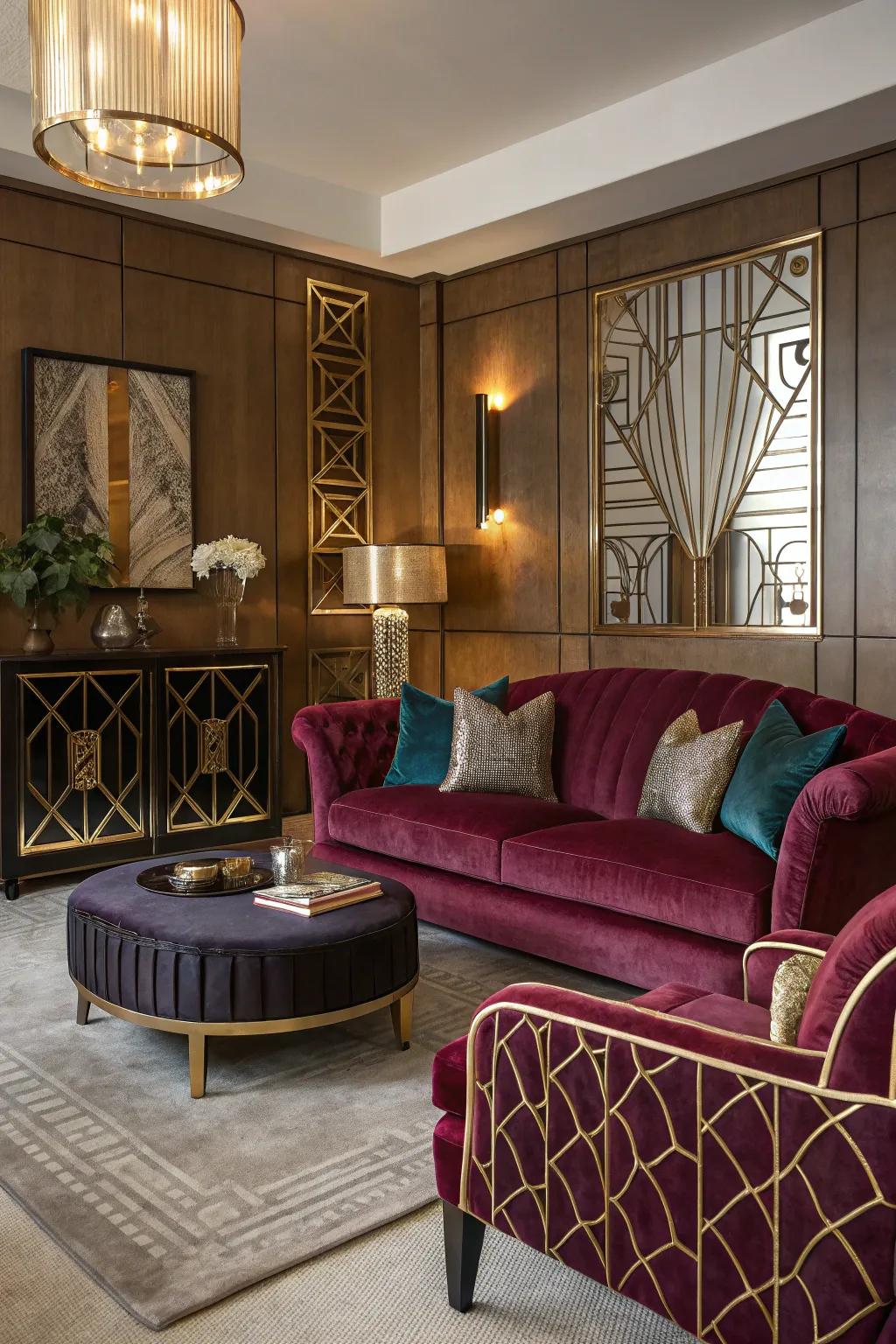 Velvet upholstery adds a touch of luxury and comfort.