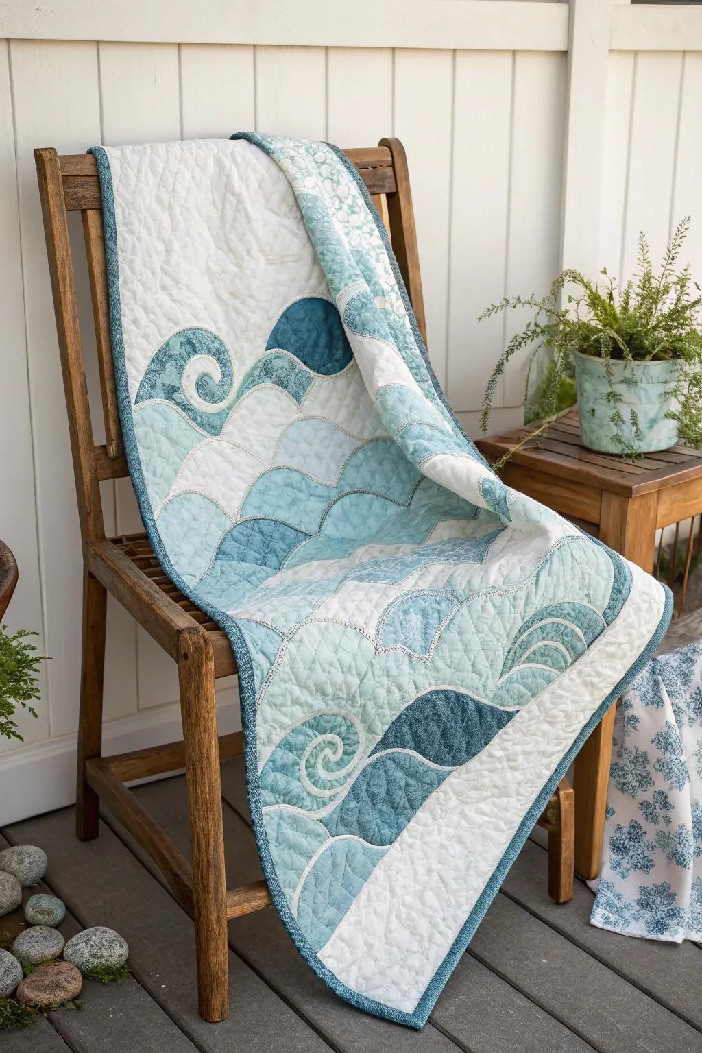 Embrace the tranquility of the sea with this Ocean Waves quilt pattern, a perfect blend of minimalist beauty and boho style.