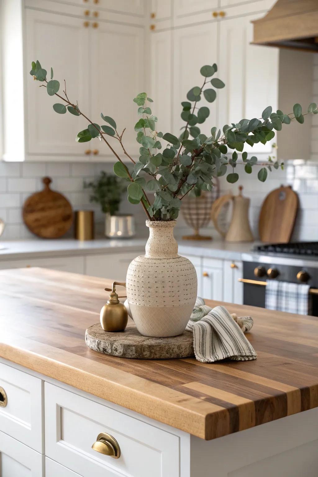 Elevate your kitchen space with a versatile butcher block island that blends Scandinavian simplicity with Boho warmth.