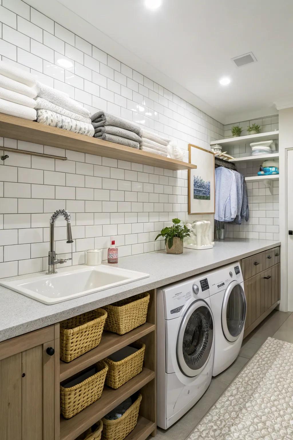 Ample counter space is key to a functional laundry room.