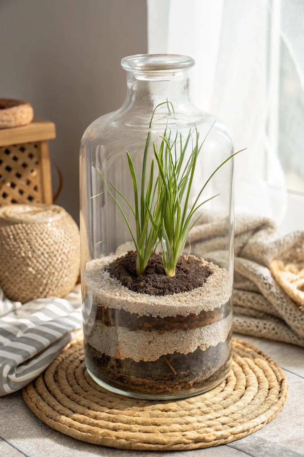Elevate your space with the elegant simplicity of a lemongrass planter in a glass jar. #MinimalistBeauty #BohoChic