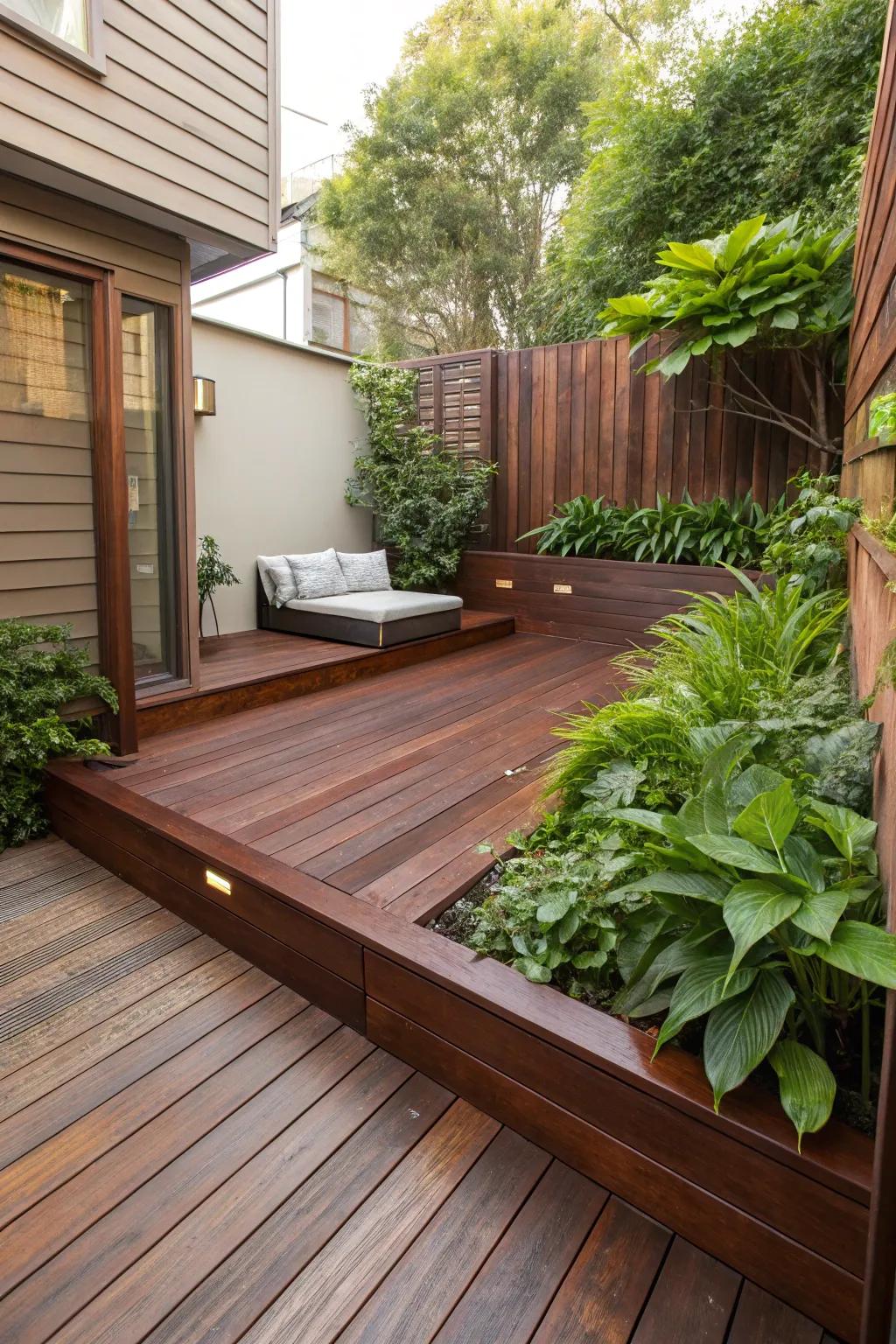 Transform your small yard into a stylish retreat with this expertly crafted compact deck.