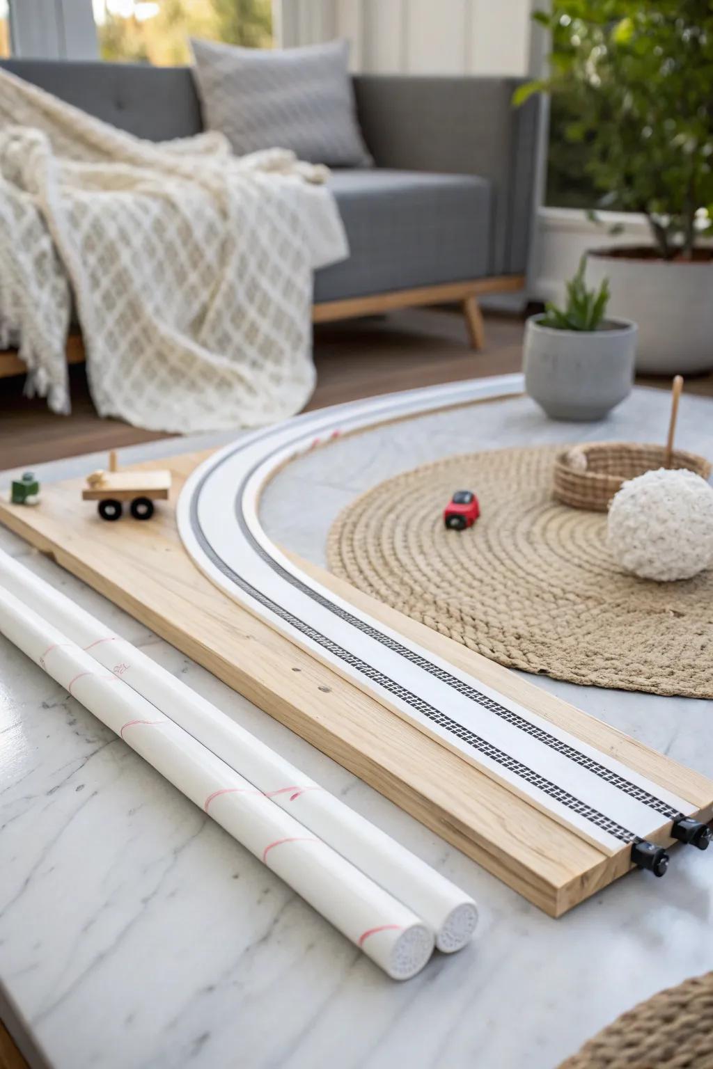 Transform your backyard into a minimalist marble raceway with this simple DIY track. #ScandiBoho #MinimalistFun