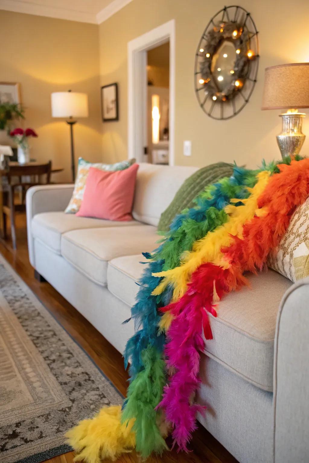 Add festive flair with colorful feather boas.