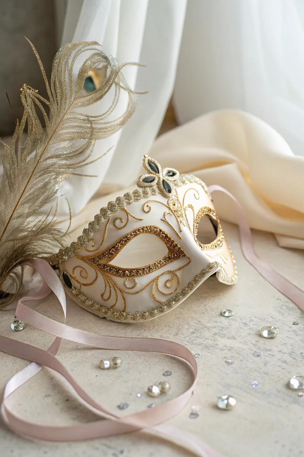 Embrace the dance of ribbons and jewels for a Mardi Gras mask that mesmerizes with every breeze.