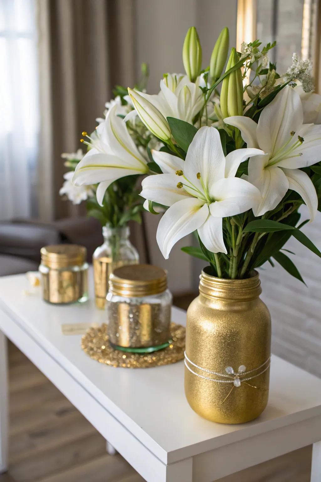 Glam up your decor with metallic mason jars.