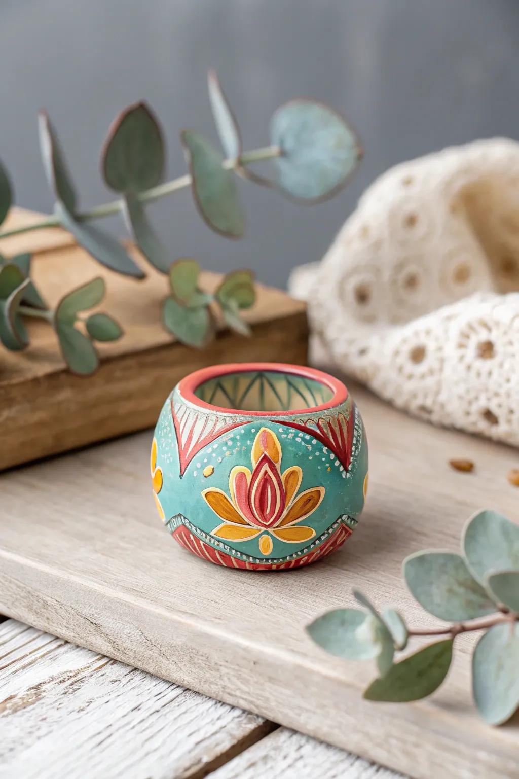 Add a splash of color to your desk with this charming handcrafted clay trinket!