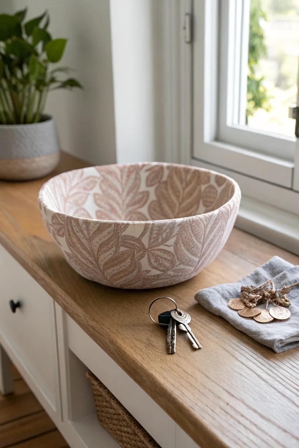 Elevate your entryway with a charming fabric bowl—perfect for keeping keys stylishly organized.