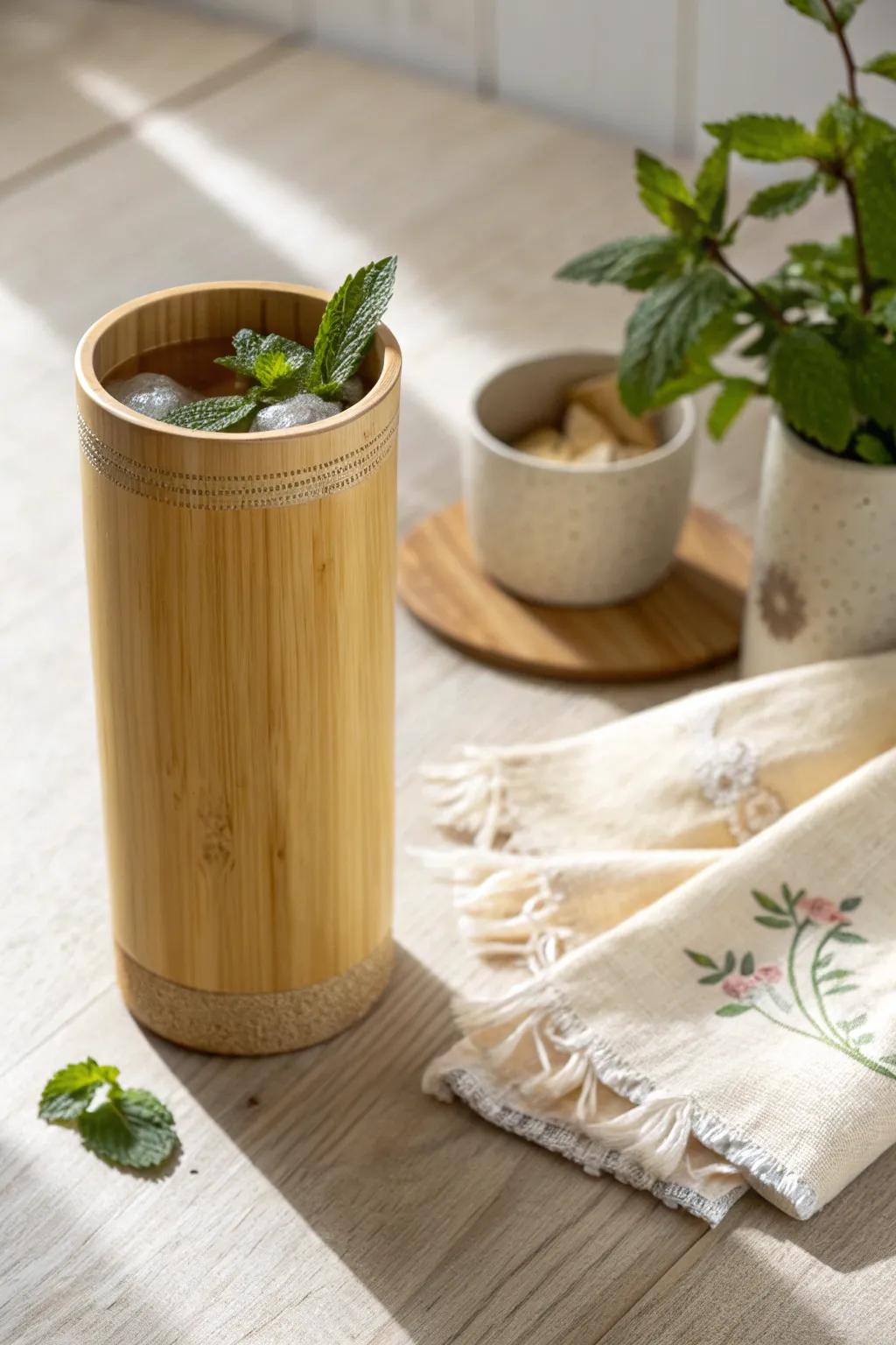 Sip sustainably in style with this eco-friendly bamboo tumbler, where simplicity meets natural elegance.