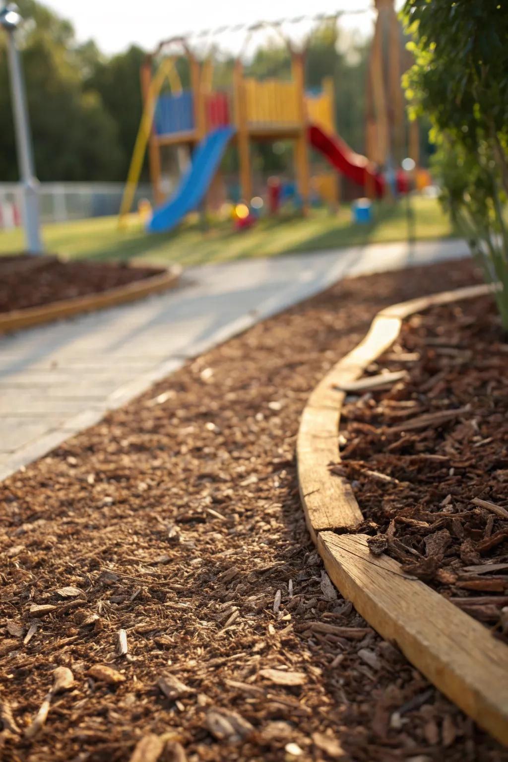 Enhance play area safety with a beautifully crafted mulch pathway—where fun meets functionality.