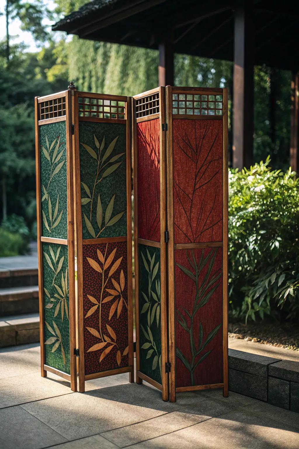 Transform your space with the exotic allure of a freestanding bamboo screen, perfect for creating privacy with style.