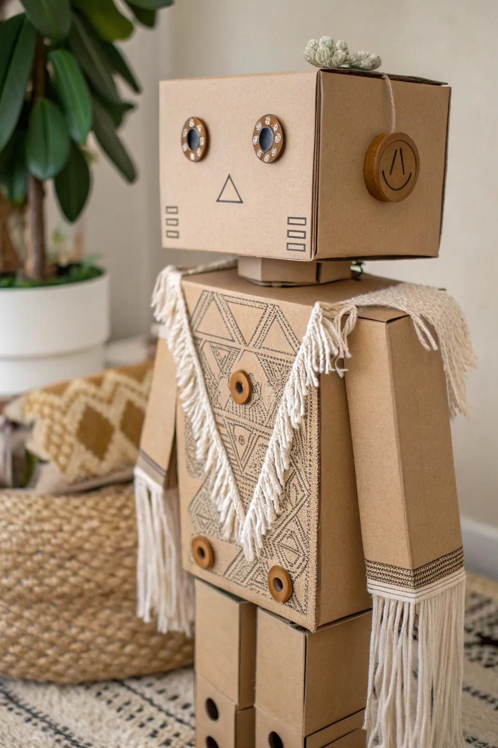 Transform a simple box into a stunning robot costume that celebrates creativity and simplicity.