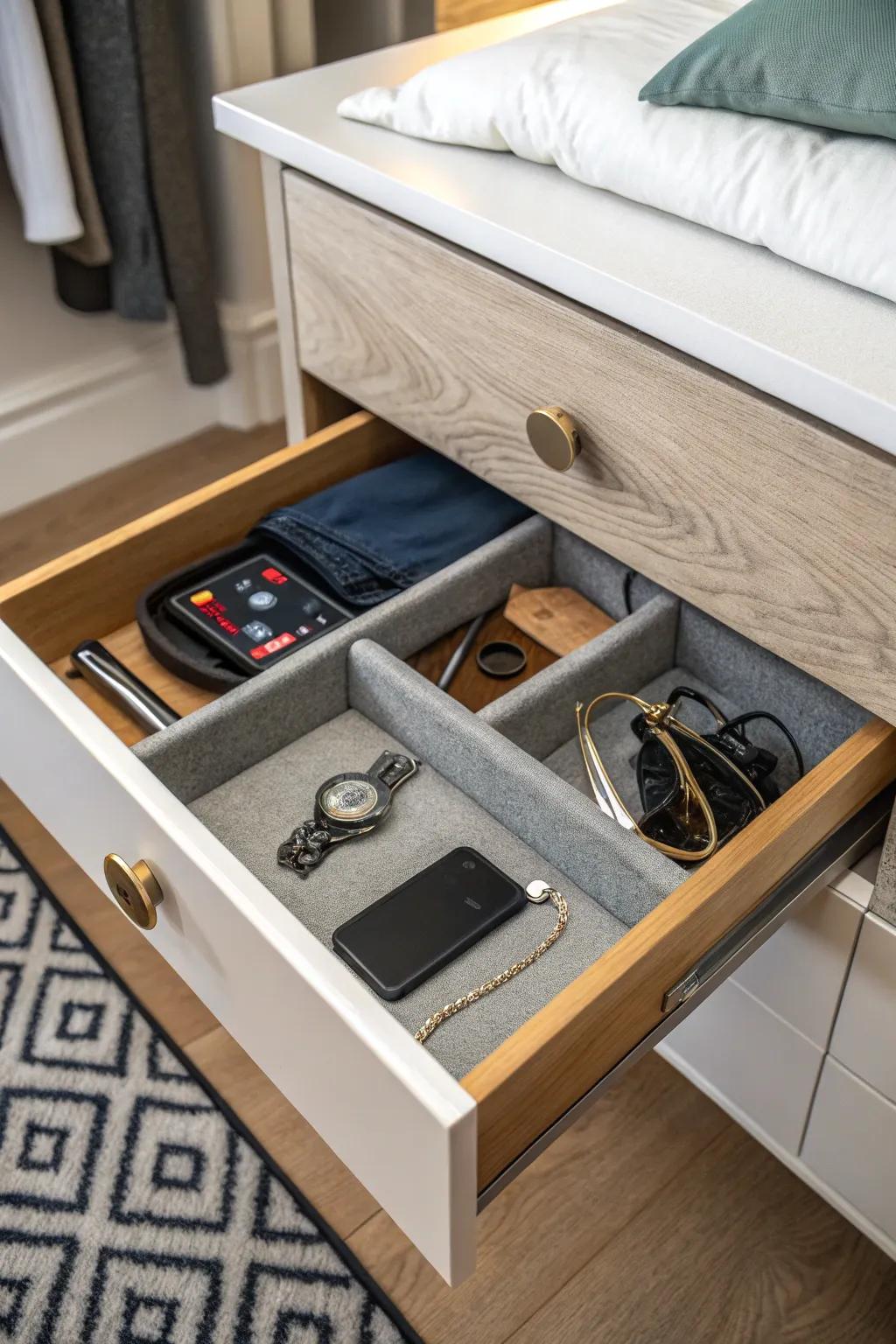 Hidden compartments provide extra security for sensitive items.