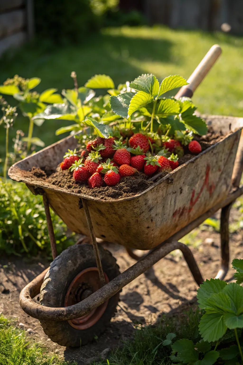 Transform your old wheelbarrow into a strawberry paradise and savor the fruits of your labor!