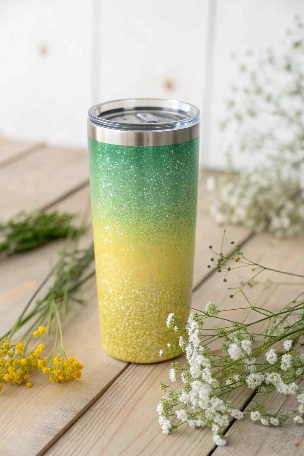 Embrace the freshness of spring with this stunning ombre glitter tumbler, perfect for brightening up your mornings.
