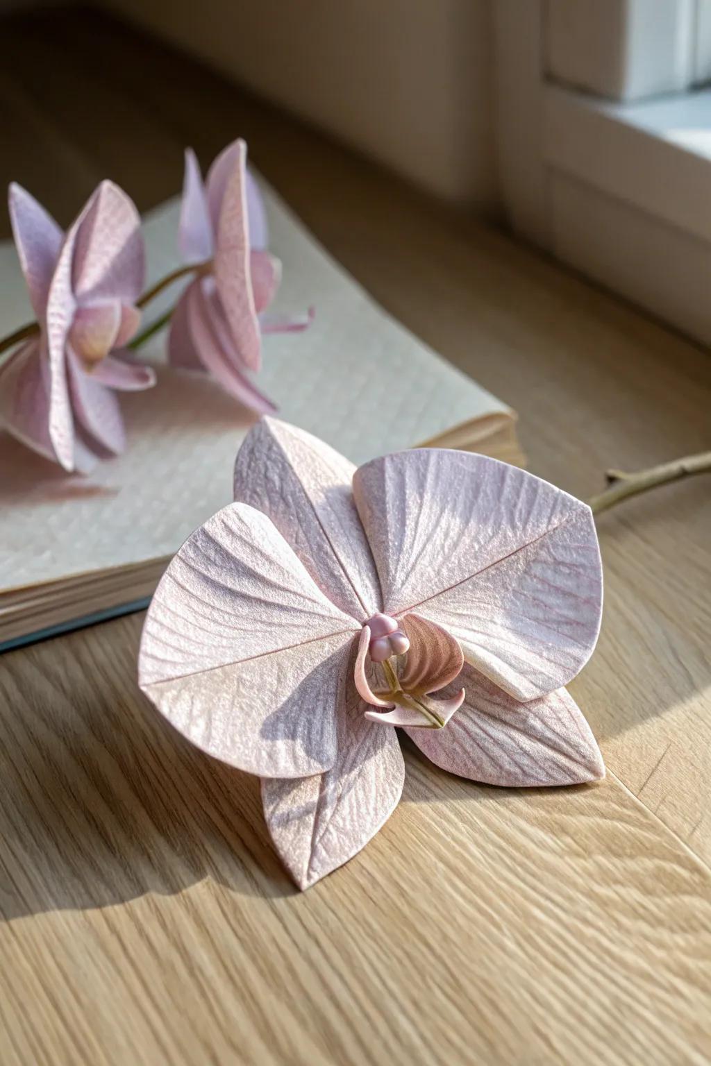 Elegance in Paper: A handcrafted origami orchid that captures the essence of minimalist beauty.
