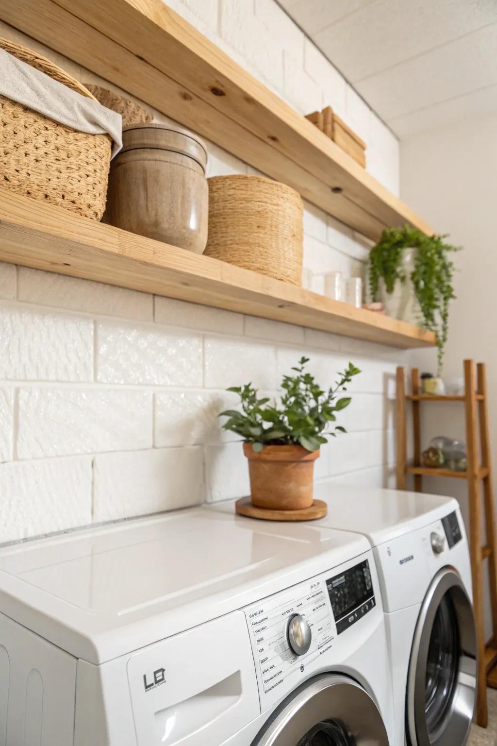 Elevate your laundry space with custom built-ins that blend Scandinavian simplicity with Boho charm.