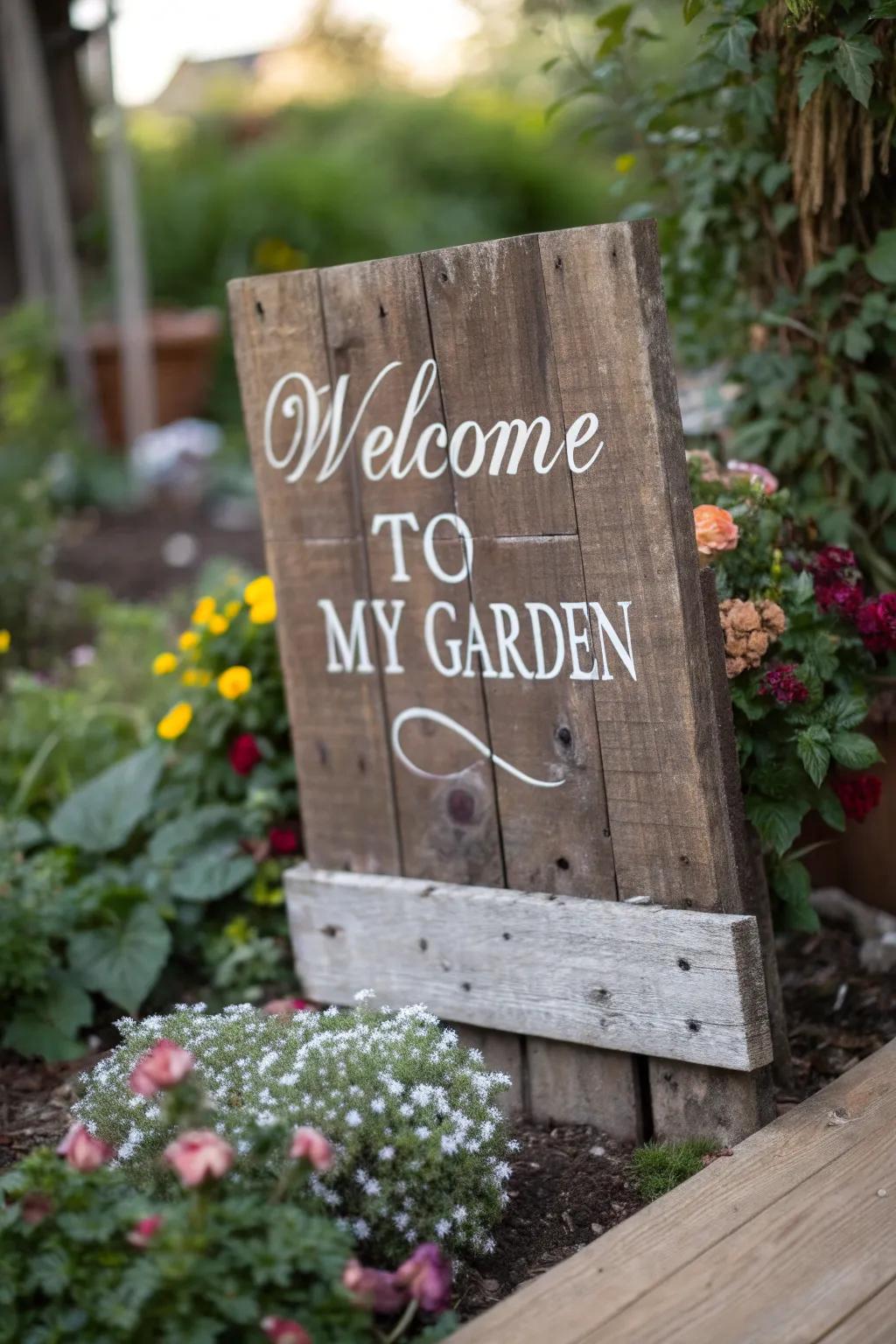 Embrace garden bliss with a charming handcrafted sign - where simplicity meets natural beauty.
