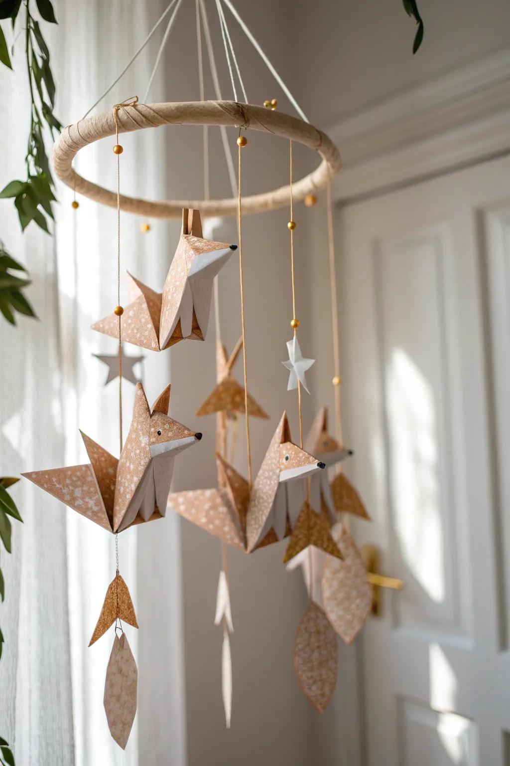 Enchant your space with whimsical paper foxes that dance with the breeze, blending minimalist design with boho charm.