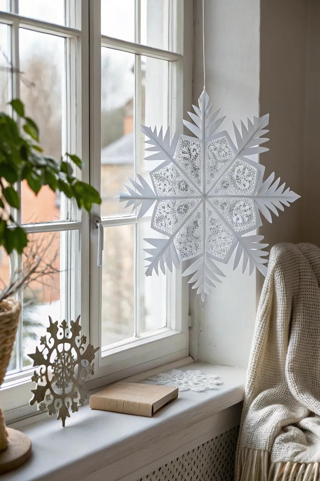 Add a touch of winter wonder to your space with handcrafted window snowflakes.