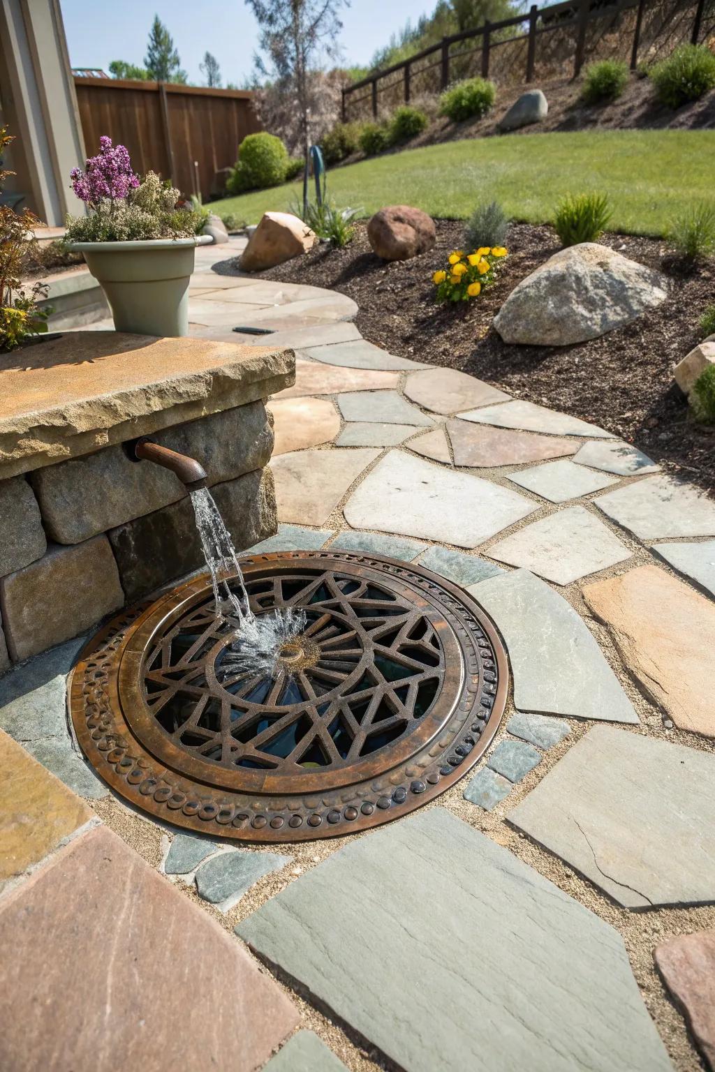 Elevate your patio with a stylish catch basin that blends functionality with impeccable design.