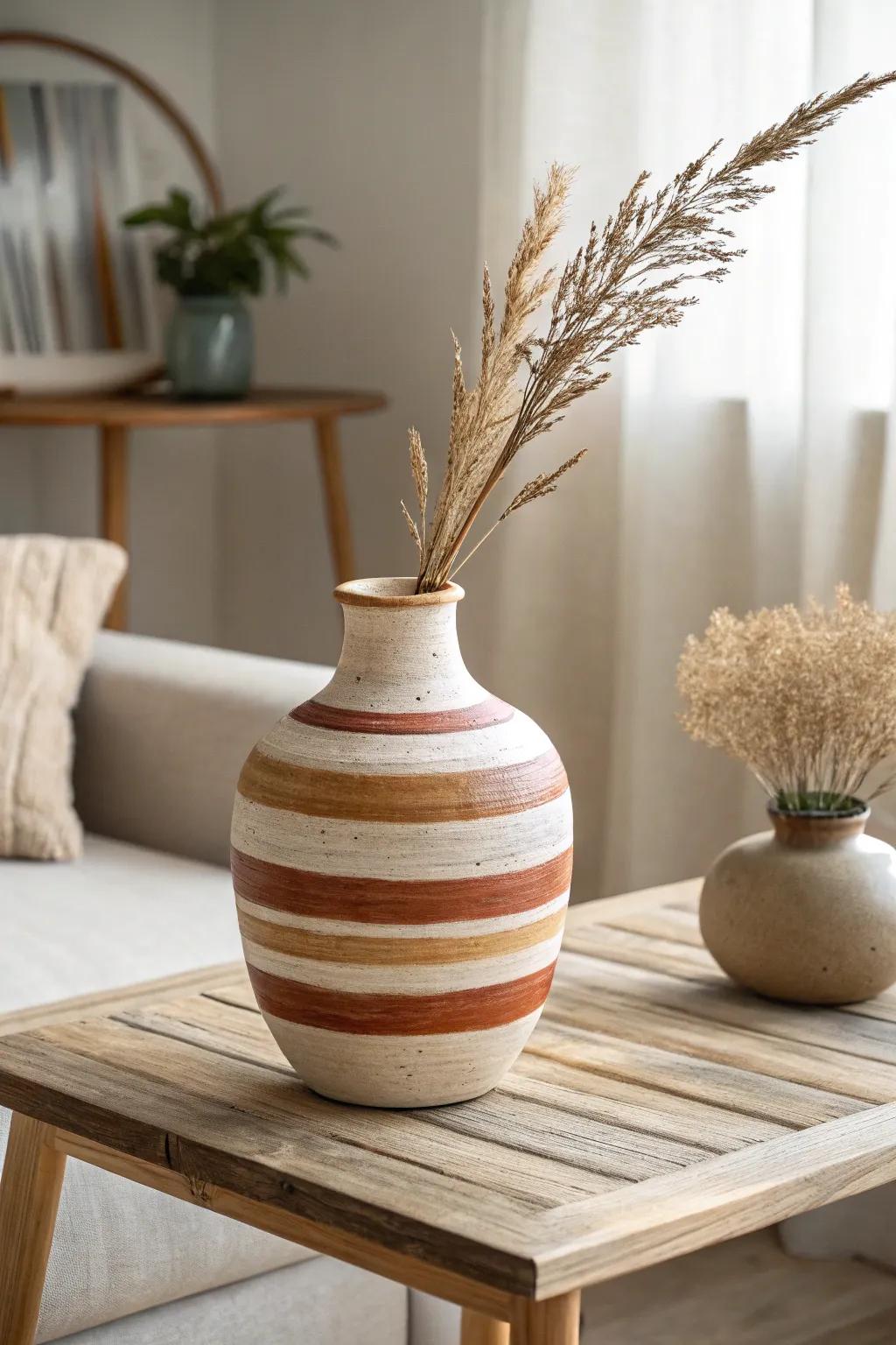 Elevate your decor with the timeless elegance of bold stripes in earthy tones.