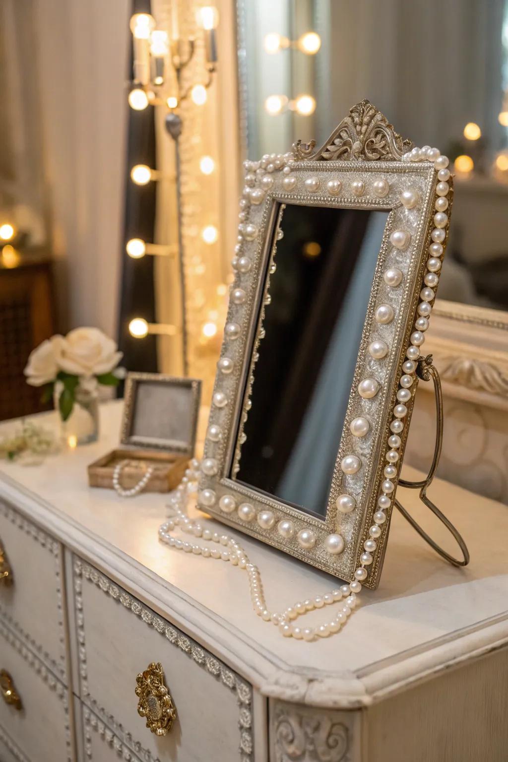 Add vintage glamour to your mirrors with pearl enhancements.