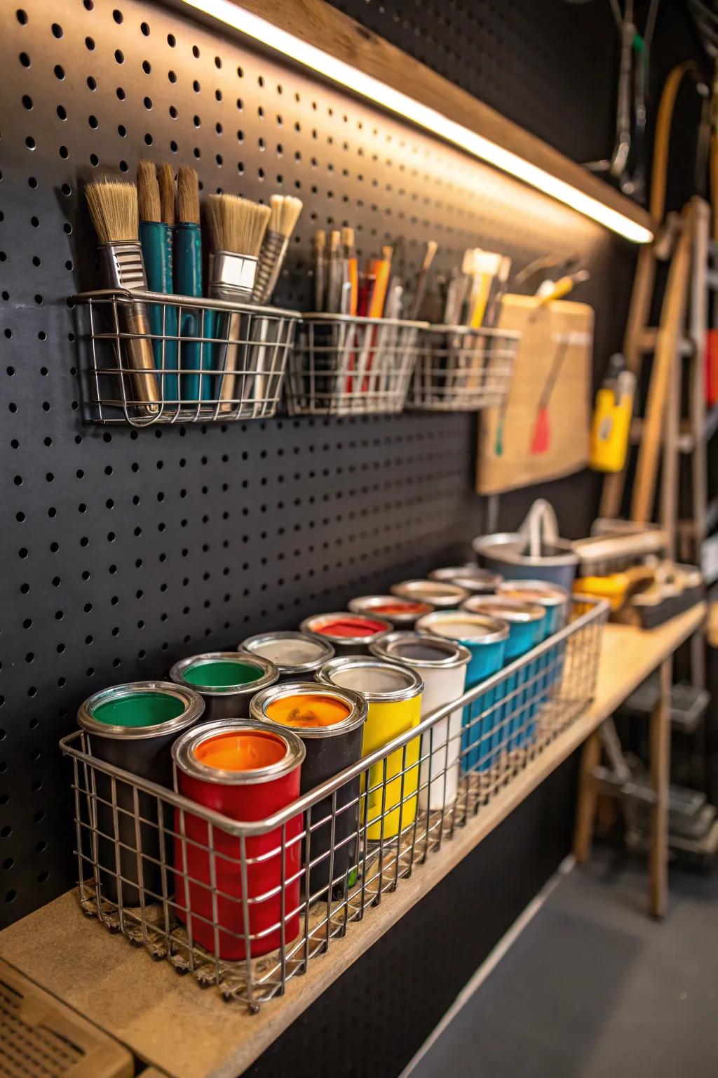 Transform your garage with vertical paint storage—where organization meets artistry.