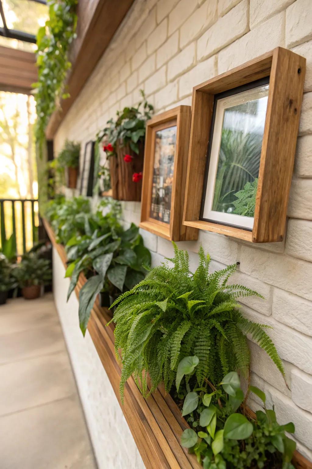 Natural elements on a picture ledge create a fresh and inviting look.