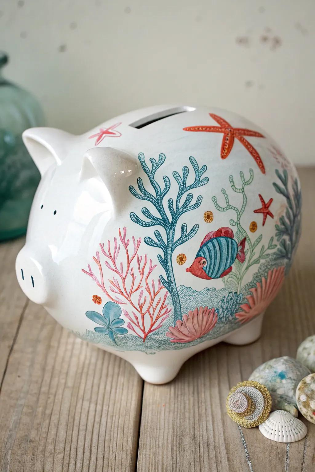 Dive into savings with this enchanting ocean-themed piggy bank, perfect for beach lovers!