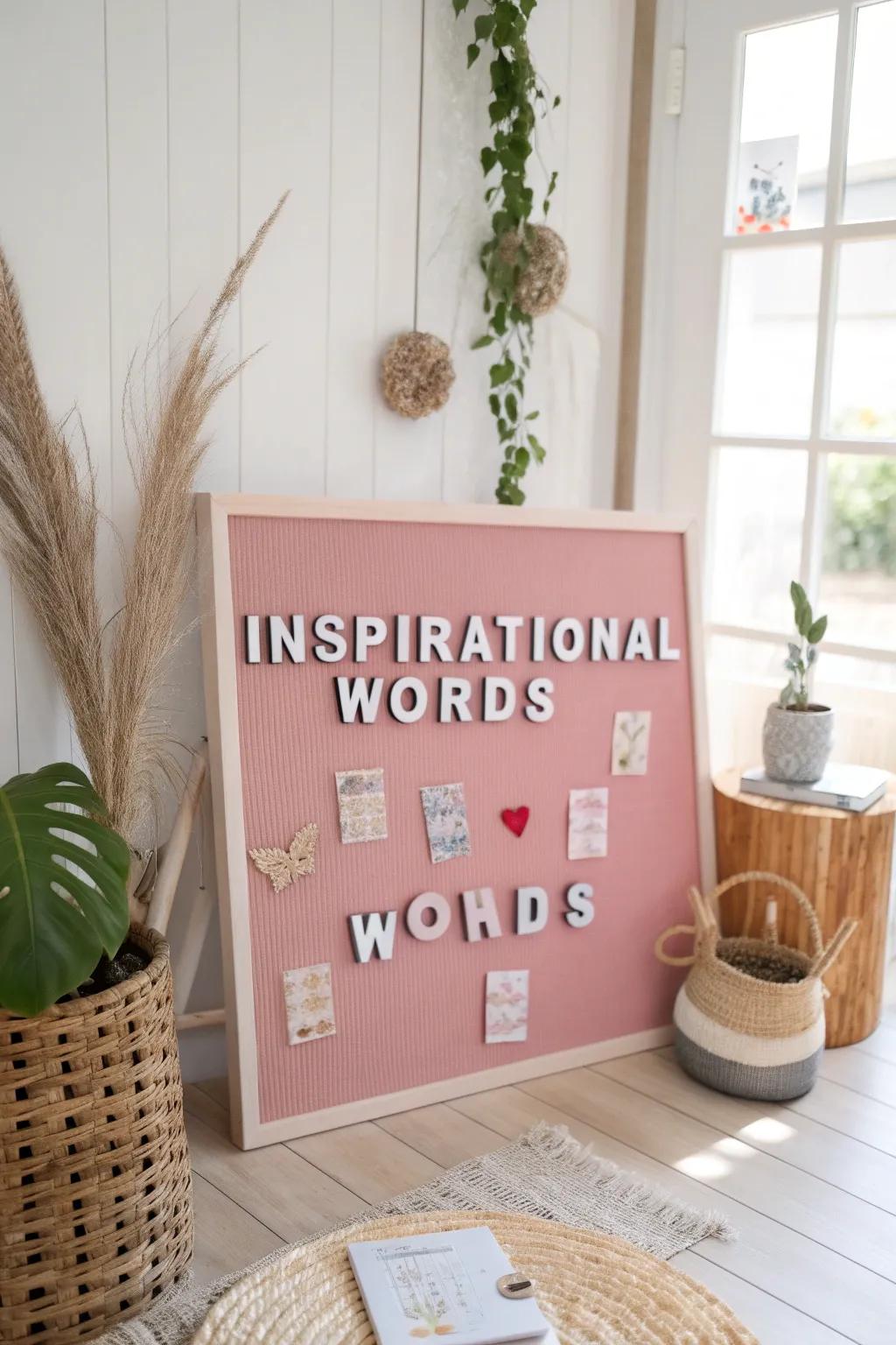 Transform your space with a touch of word art magic—let inspiration shine on your pink bulletin board!