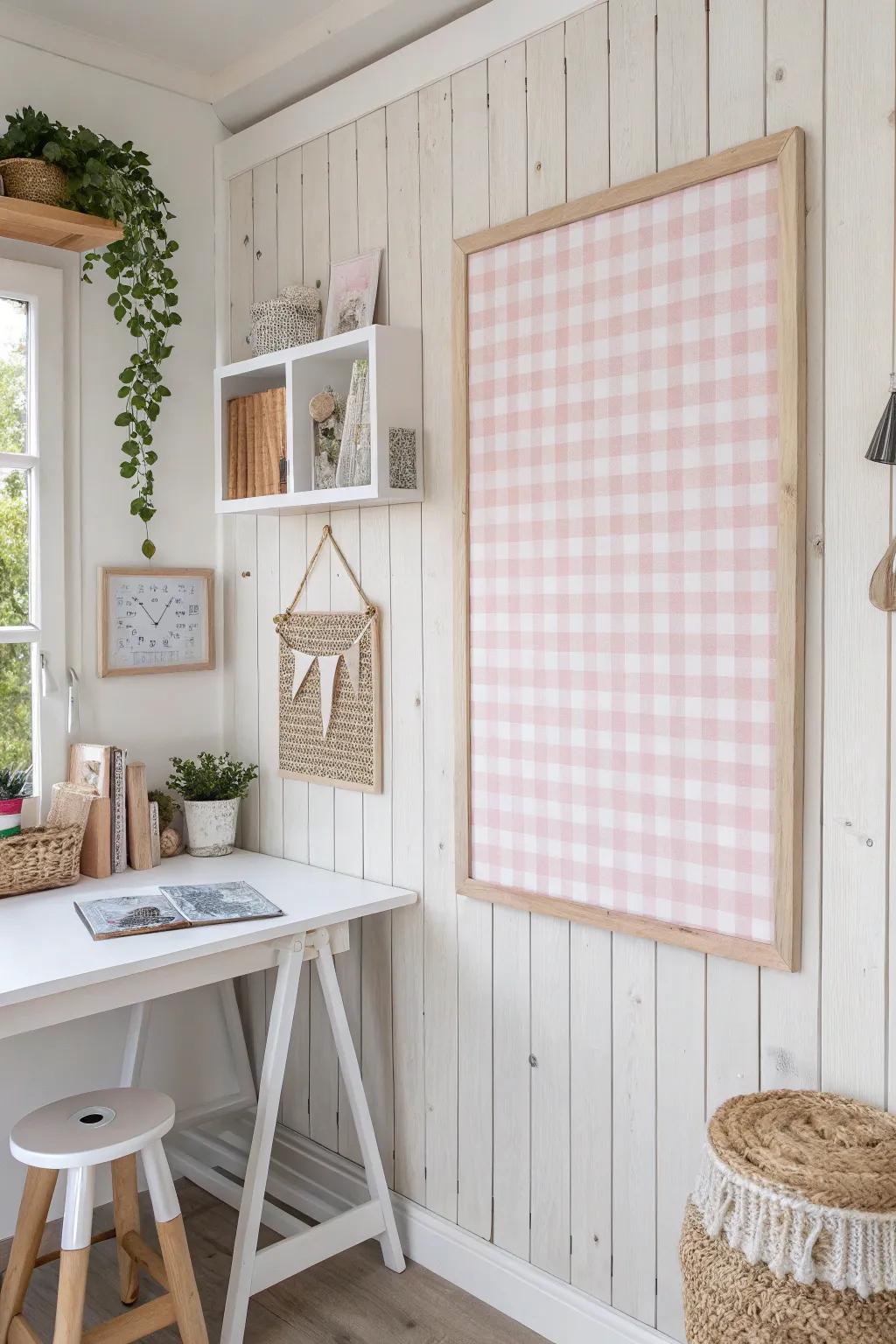 Elevate your craft space with a charming pink bulletin board, where simplicity meets creativity.