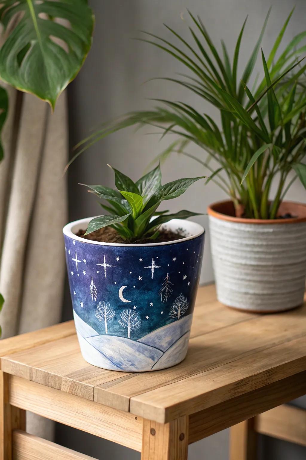 Bring the cosmos to your home with this dreamy celestial pot design, perfect for a serene and stylish space.