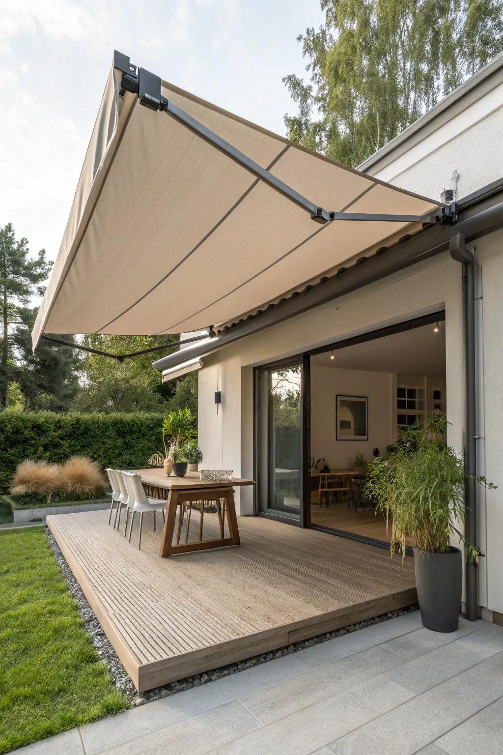 Embrace the beauty of flexible shade solutions with elegantly crafted retractable awnings. 🌿✨