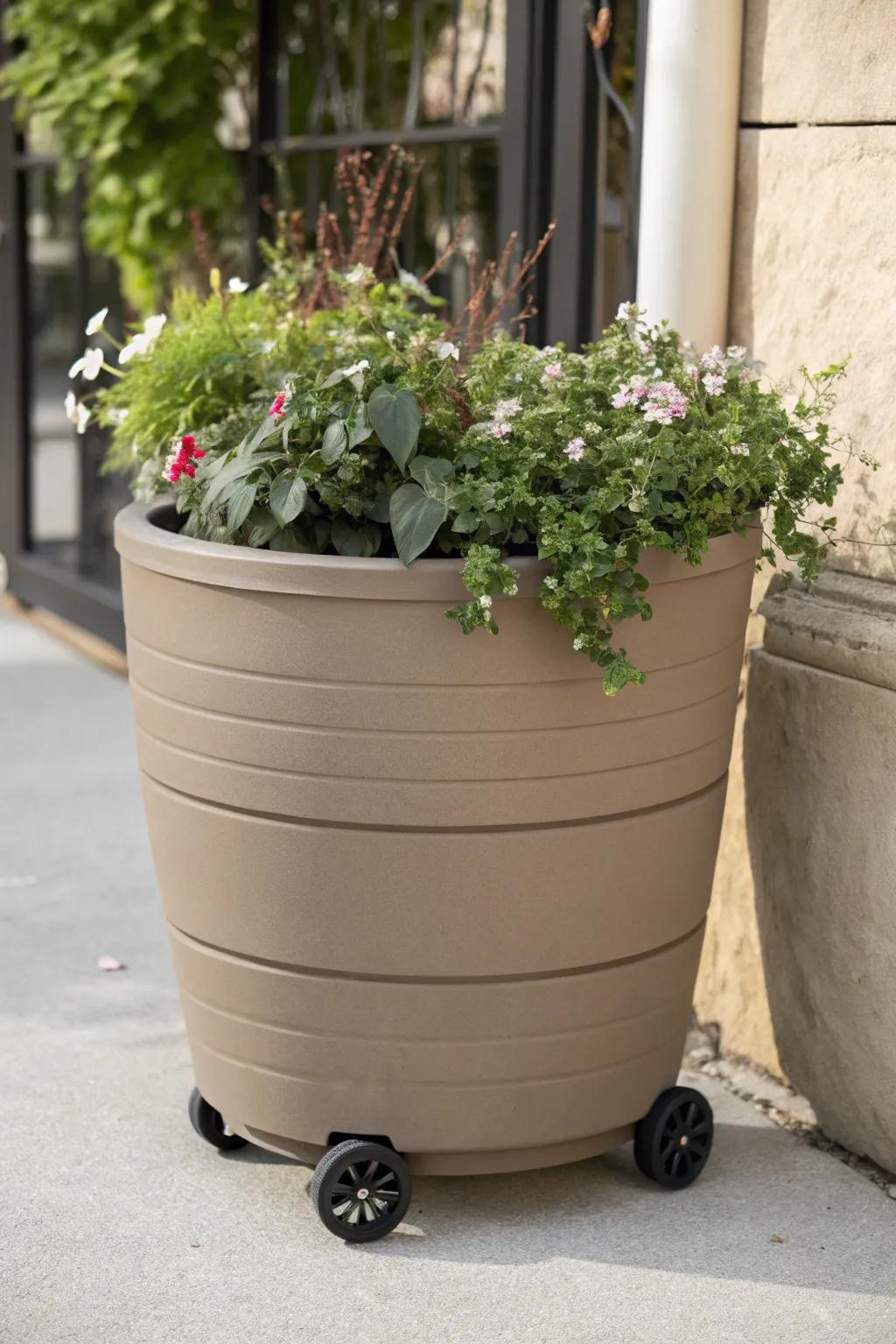 Transform your garden with this stylish and mobile barrel planter, perfect for those who cherish simplicity and natural beauty.