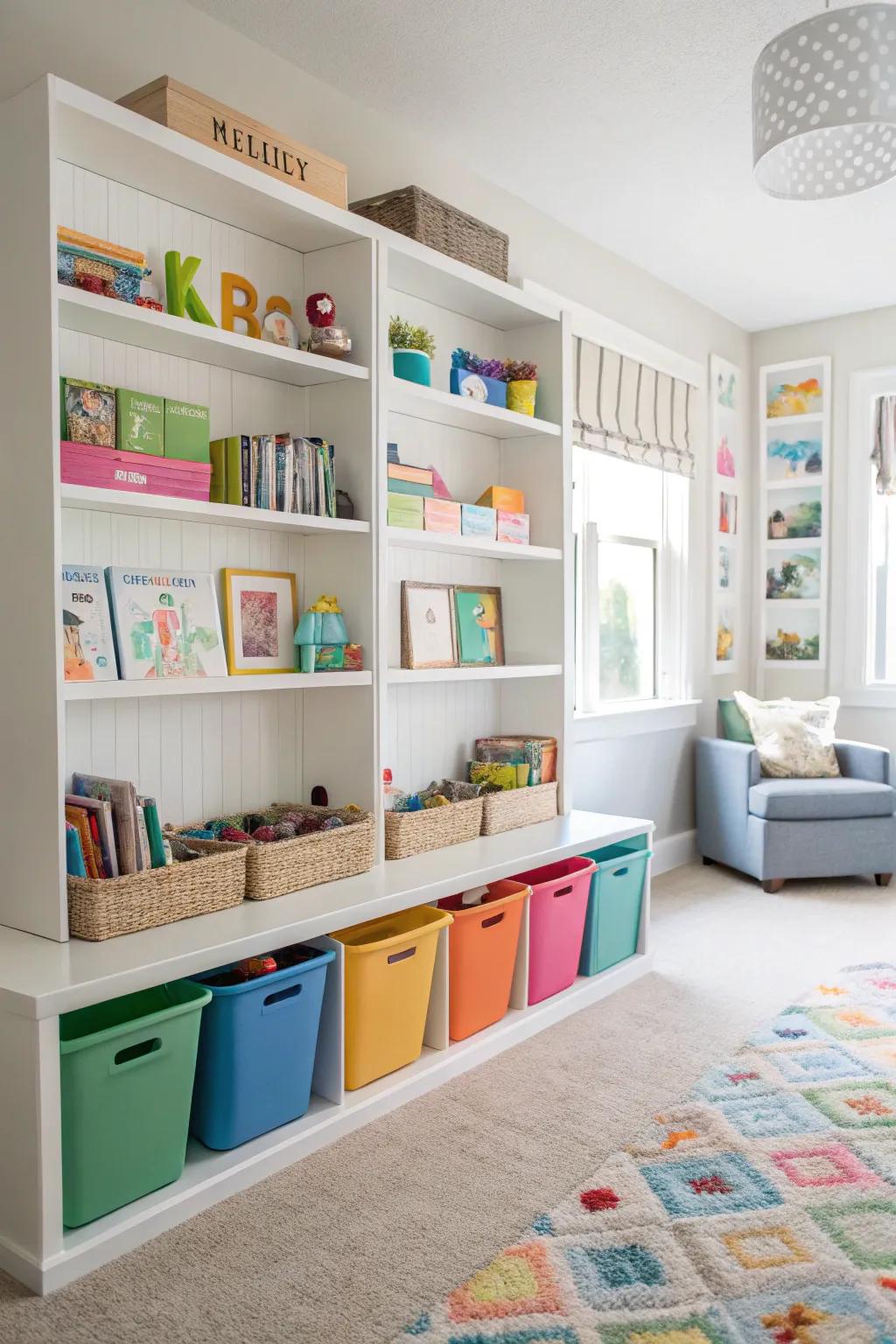 Creative storage solutions keep rooms tidy and organized.