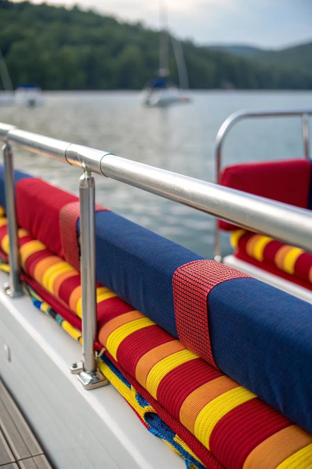 Elevate your pontoon with vibrant, cushioned railings for comfort and style.