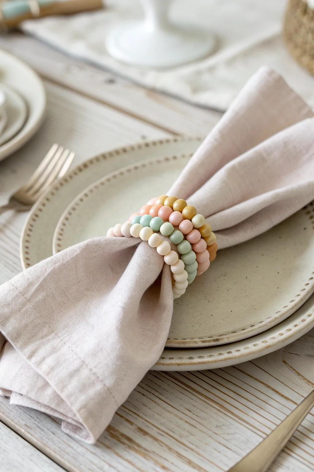 Elevate your dining experience with these charming handmade beaded napkin rings.