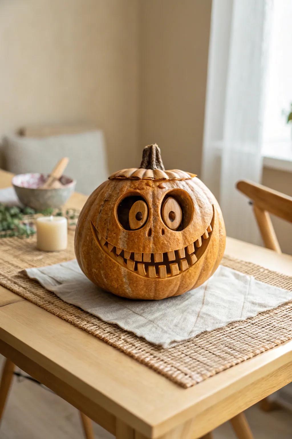 Bring laughter to your autumn decor with this charmingly goofy pumpkin!