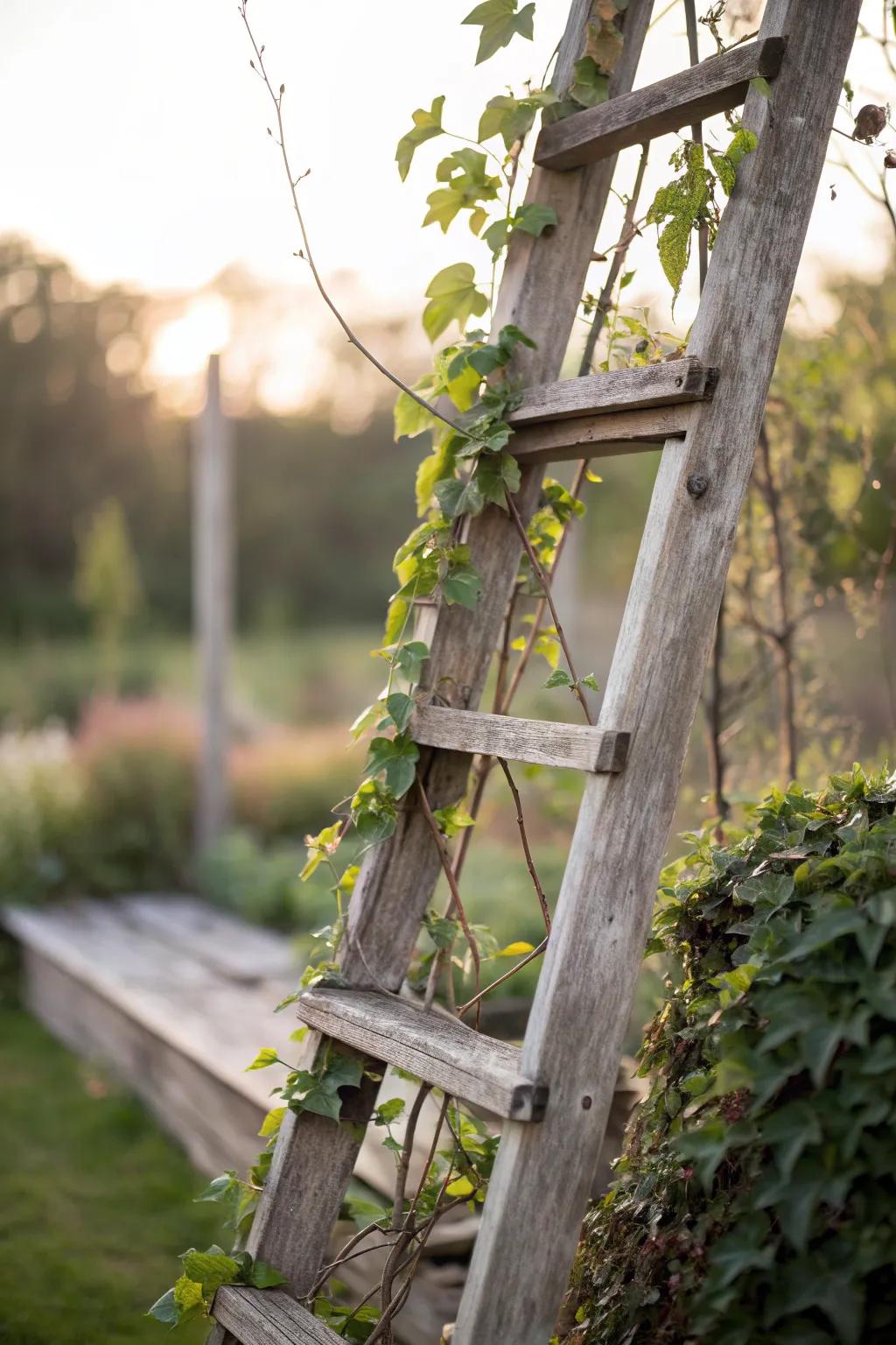 Elevate your garden style with a charming ladder trellis – where rustic meets refined elegance.