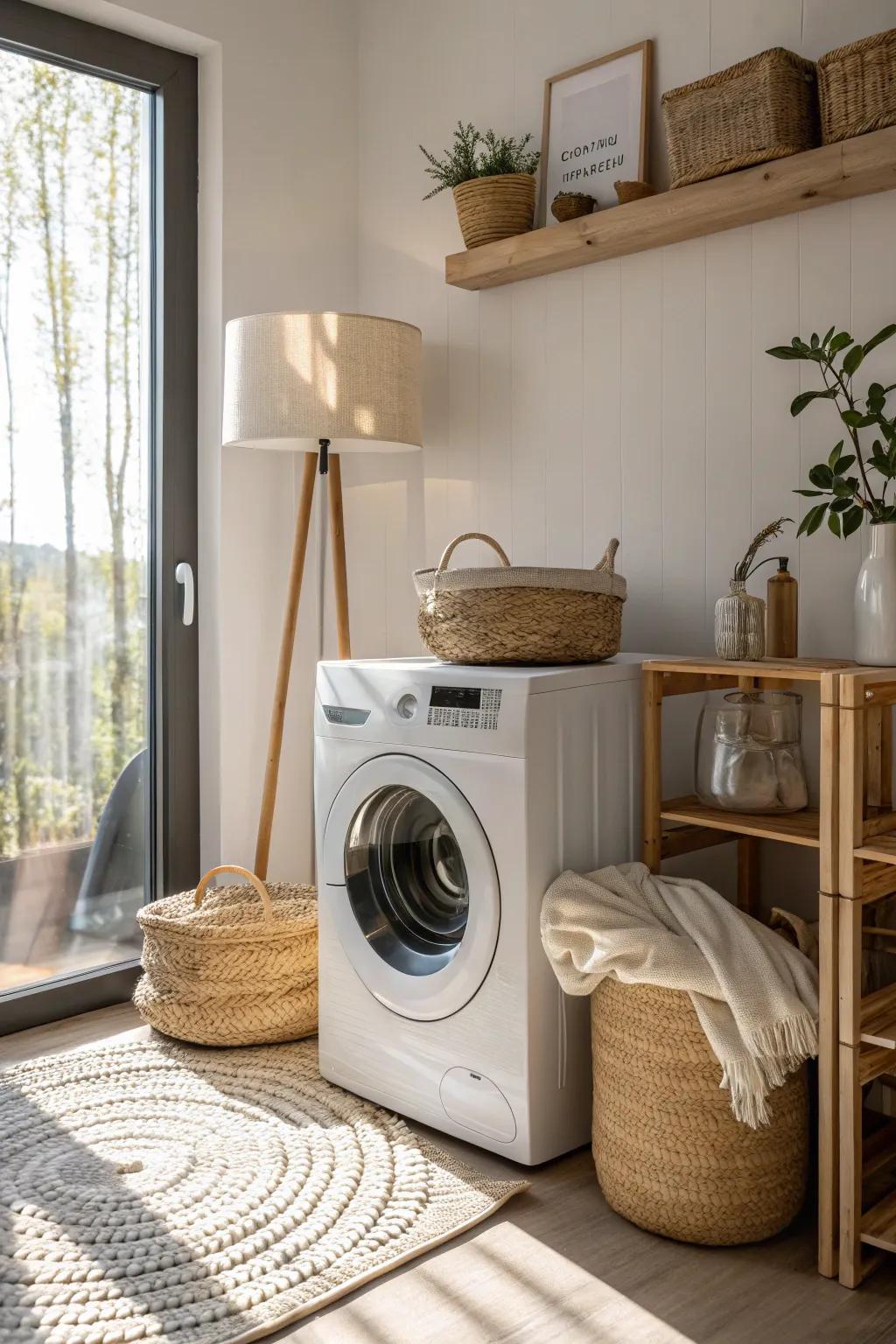 Transform your laundry space with natural light and minimalist elegance.